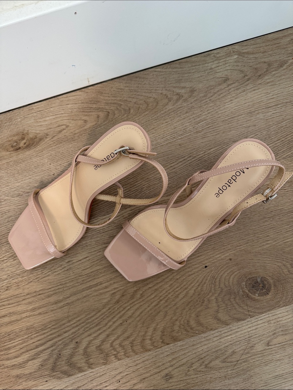 Modcloth Blush Patent Strappy Square-Toe Heels